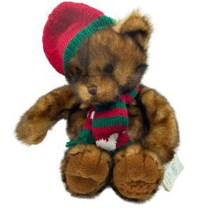 Dillard's 2001 18" Christmas Teddy Bear Plush Winter Cap Scarf Stuffed Animal